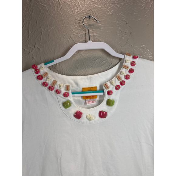 Ruby Rd Womens 3/4 Sleeve White Pullover Beaded Neck Wearable Art Size Medium - Picture 3 of 4